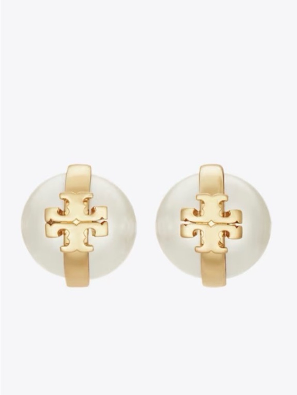 NWT Tory Burch Moondance Faux Pearl Stud Earrings Gold Double T Logo